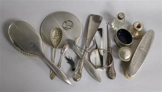 A mixed quantity of silver and other items including a silver hand mirror.